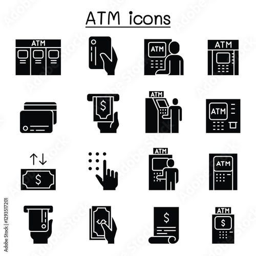ATM icons set in thin line style