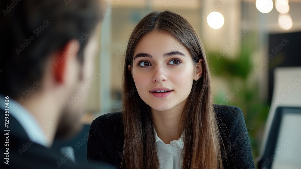 young businesswoman in a business meeting, confidently engaging in conversation young businesswoman in a business meeting, confidently engaging in conversation