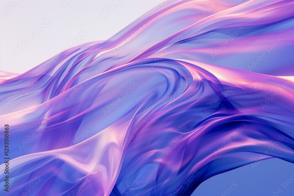 Fototapeta premium A dynamic drapery background with flowing abstract shapes, vibrant gradients of blue and purple, soft lighting creating depth and shadows. Neural network ai generated