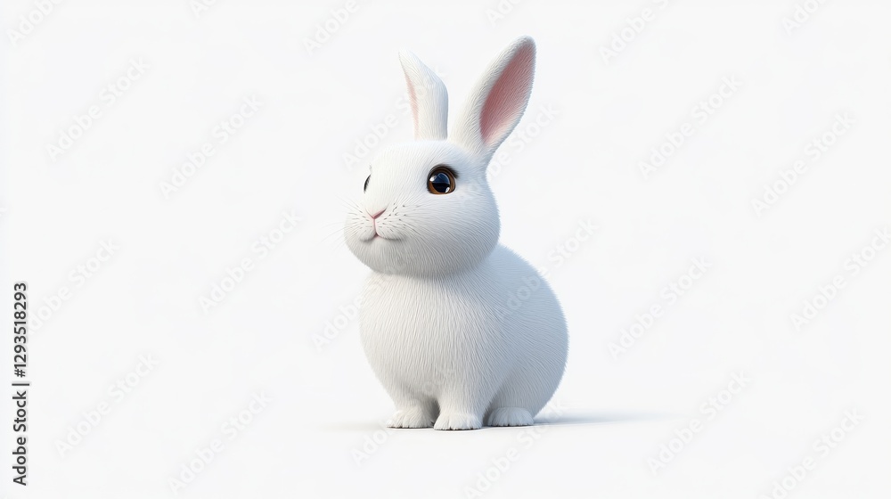Obraz premium Cute White Rabbit With Big Eyes Sitting Against Soft White Background