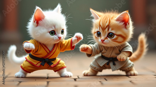 Two kittens practising kung fu.