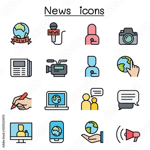 News icon set in thin line style