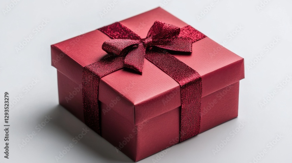 Red gift box with ribbon. Present is ready. Isolated gift box close up. Holiday surprise on white. Celebration object. Red gift box with ribbon. Present is ready. Isolated gift box close up. Holiday surprise on white. Celebration object.
