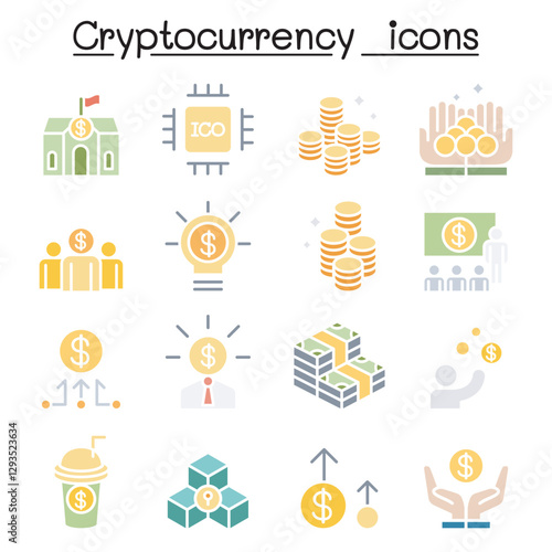 Cryptocurrency icon set in thin line style