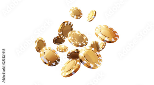 Golden casino chips falling, cut out
