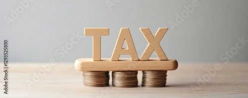 Wallpaper Mural Balancing taxes wooden letters on coins minimal concept financial environment close-up view tax concept for impact Torontodigital.ca