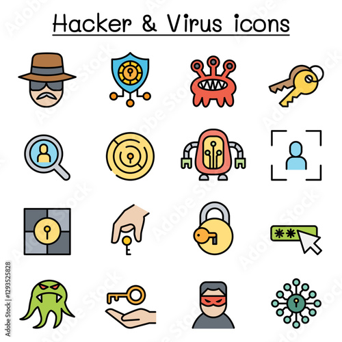 Hacker icon set in thin line style