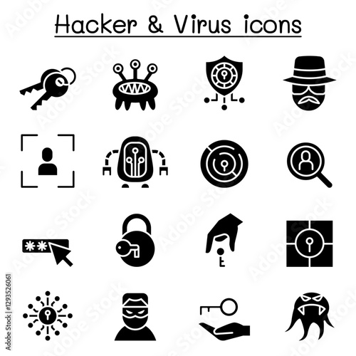 Hacker icon set in thin line style