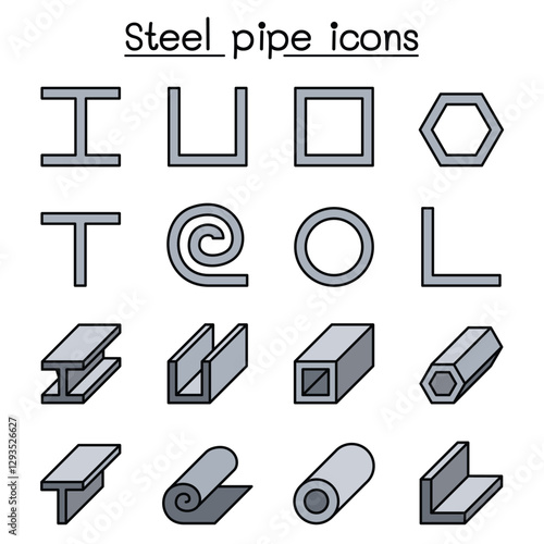 Steel Pipe icons set in thin line style