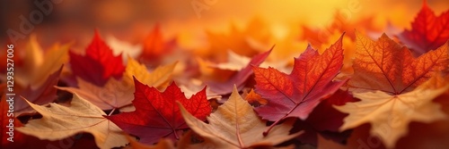 Wallpaper Mural Close-up of fallen leaves in various shades of orange, red, and gold, close-up, texture Torontodigital.ca