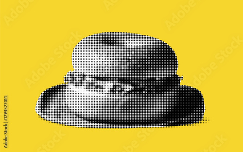 Colorful halftone collage showcasing a vintage hat against a vibrant yellow backdrop celebrating artistic creativity and design flair