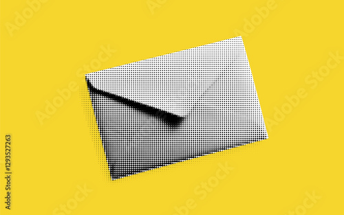 Exploration of color and form in a halftone collage featuring a white envelope on a vibrant yellow background