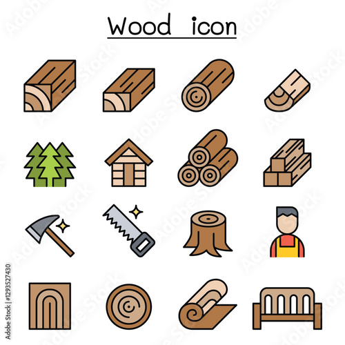 Wood icon set in thin line style