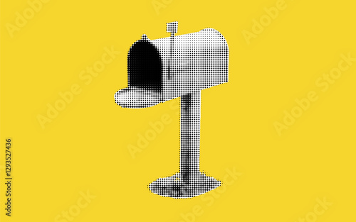 Collage of a halftone mailbox on a vibrant yellow background evoking nostalgia and a sense of communication