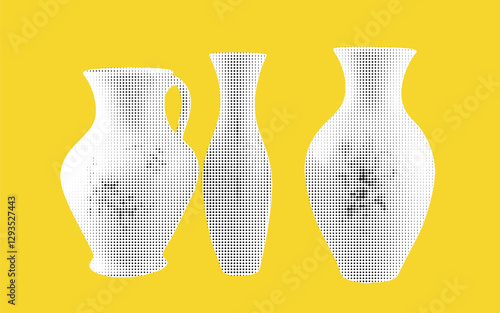 Vibrant collage featuring halftone vases in striking yellow backdrop celebrating artistic expression and creativity