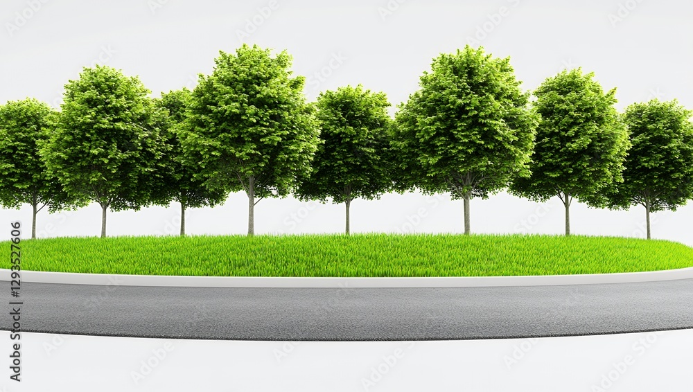 Obraz premium Green Trees Lush Grass Road Landscape Spring Nature 3d art park view calm plant model