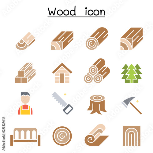 Wood icon set in thin line style