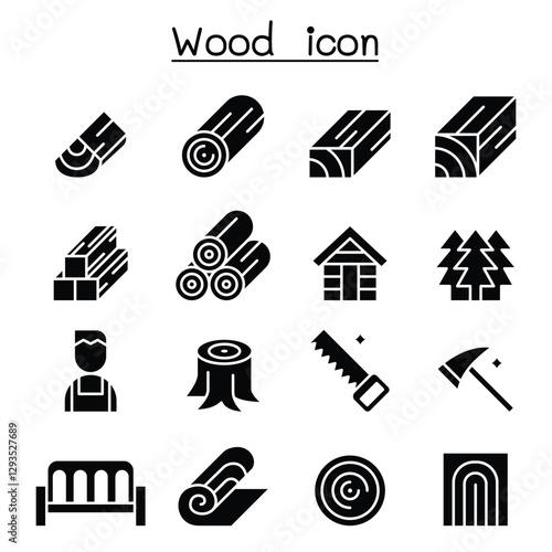 Wood icon set in thin line style