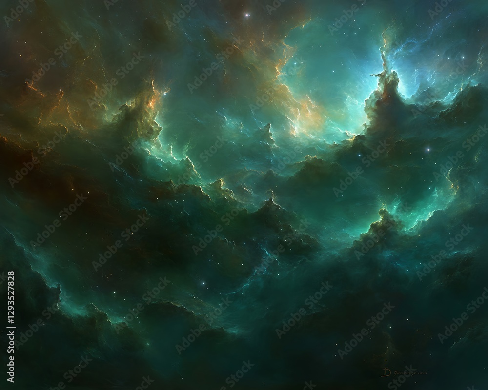 Obraz premium Emerald Nebula Cosmic Cloudscape