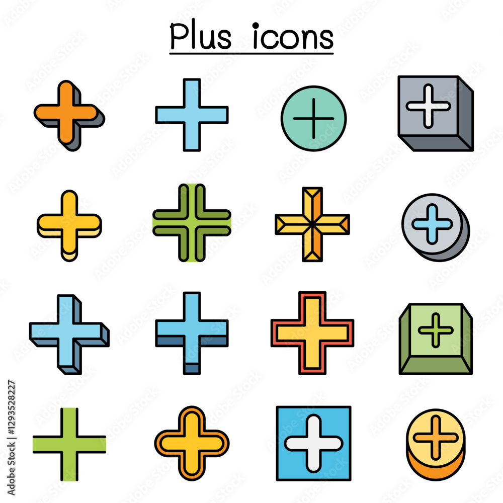 Fototapeta premium Plus, Positive , Cross Add icon set in thin line style