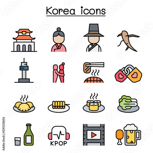Korea icon set in thin line style