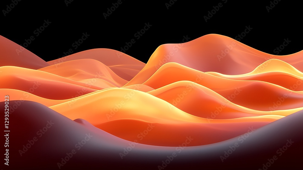 Fototapeta premium Abstract orange wave landscape, glowing dark background, digital art, website design