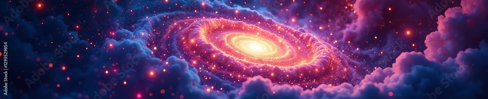 Obraz premium Glowing stars in colorful spiral galaxy with cosmic dust clouds, galaxy, science