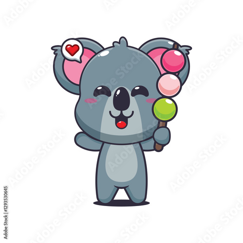 Koala cartoon vector illustration eating dango