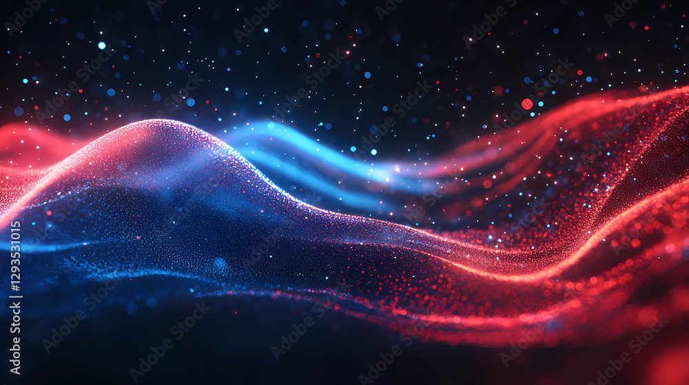 Obraz premium Blue and red wave lines with glowing dots