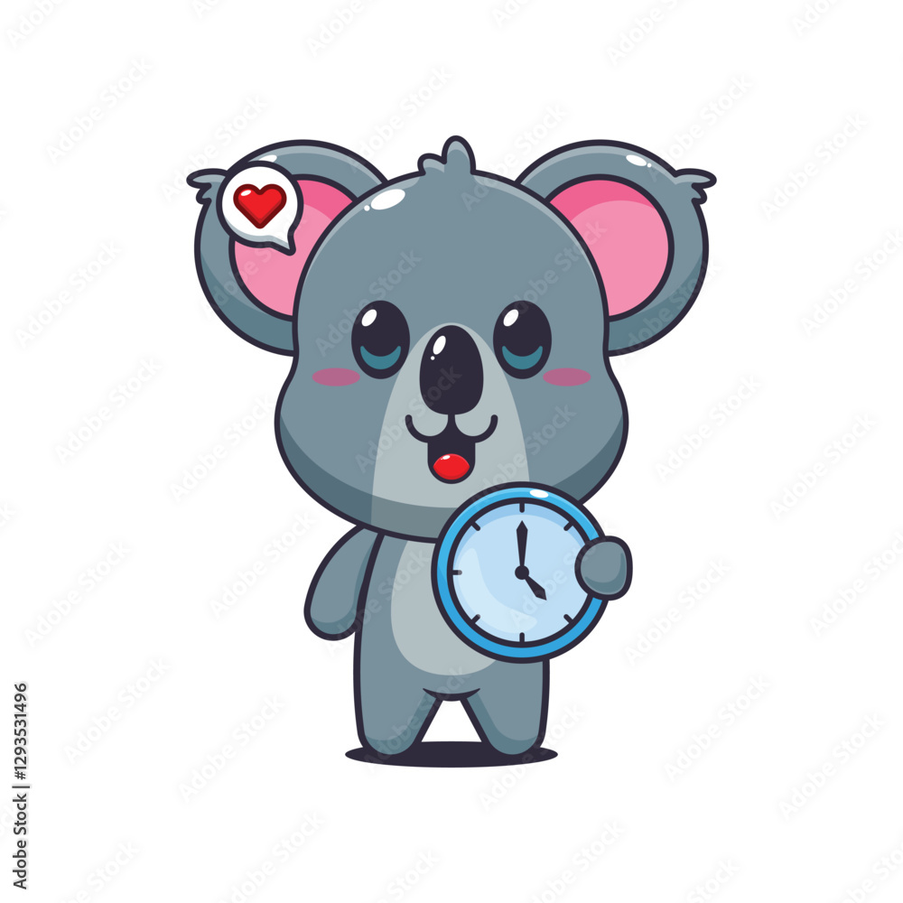 Koala cartoon vector illustration with clock Koala cartoon vector illustration with clock