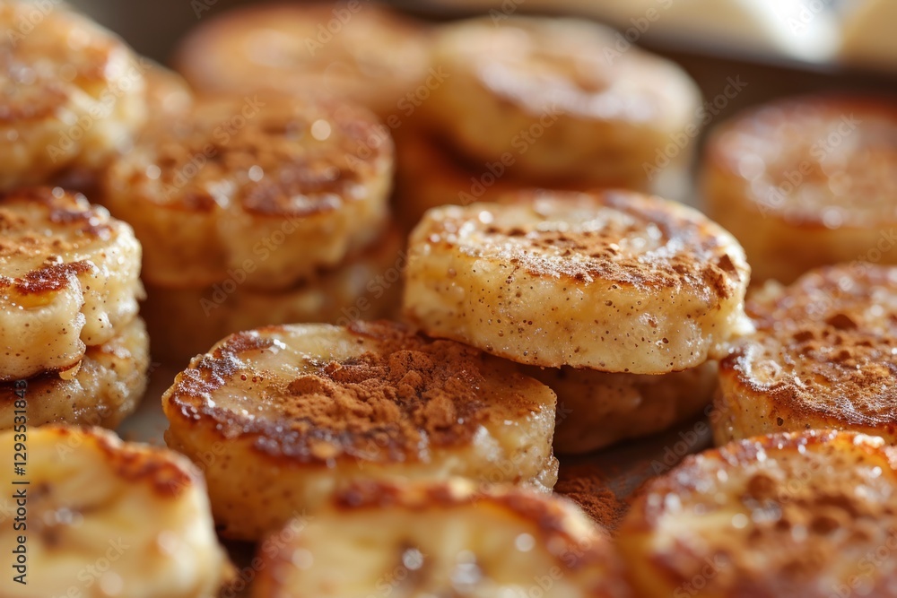 Banana pancakes with cinnamon on plate, warm tones. Neural network AI generated Banana pancakes with cinnamon on plate, warm tones. Neural network AI generated