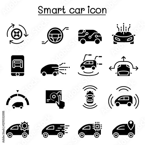 Smart car icons set in thin line style