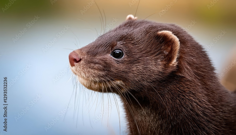 Closeup of a European Mink Mustela lutreola in Detail, Showcasing Sleek Fur and Vibrant Eyes in a Forest Environment, Capturing the Majesty of this Rare Species. Closeup of a European Mink Mustela lutreola in Detail, Showcasing Sleek Fur and Vibrant Eyes in a Forest Environment, Capturing the Majesty of this Rare Species.