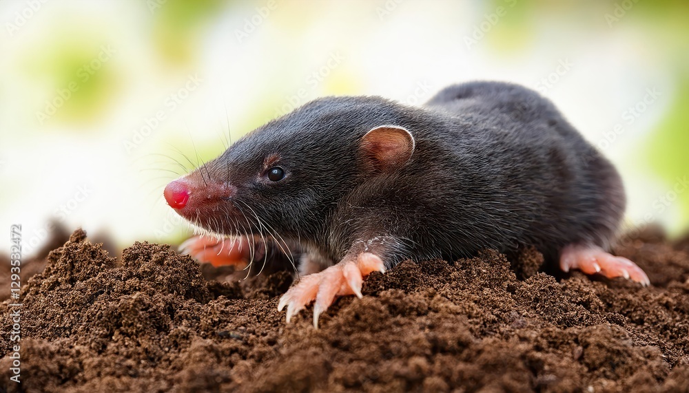 Closeup of a European Mole in Detailed Focus, Showcasing Intricate Patterns and Textures on Its Fur with a Moody Ambiance, Perfect for Nature Photography or Dermatology Awareness Campaigns. Closeup of a European Mole in Detailed Focus, Showcasing Intricate Patterns and Textures on Its Fur with a Moody Ambiance, Perfect for Nature Photography or Dermatology Awareness Campaigns.