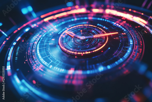 Wallpaper Mural A swirling cybernetic time vortex, featuring glowing AI-powered quantum clockwork gears, pulsating neon energy waves, and intricate holographic digital pathways. The high-tech abstract background Torontodigital.ca