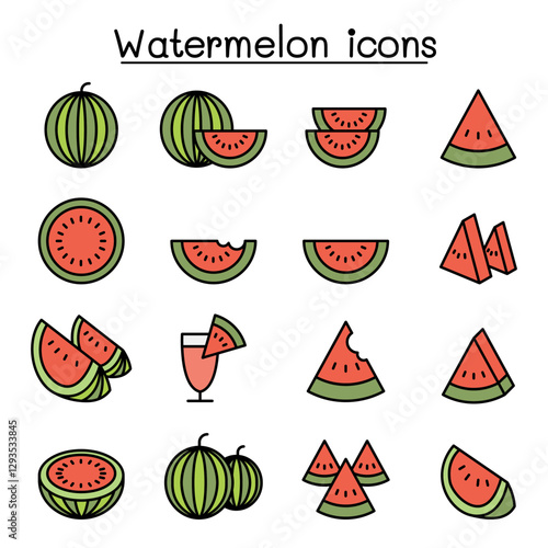 Watermelon icon set in thin line style