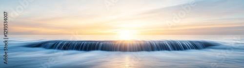 Serene Sunrise Over Calm Ocean Waves with Gentle Water Flow