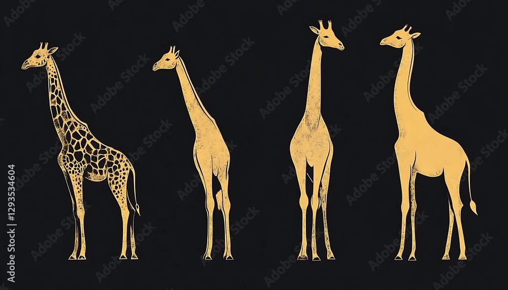 Naklejka premium Golden Giraffes on Black Background