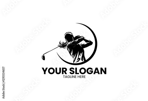 Isolated female golf player silhouette logo design template