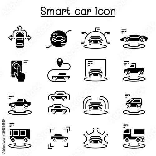 Smart car icons set in thin line style
