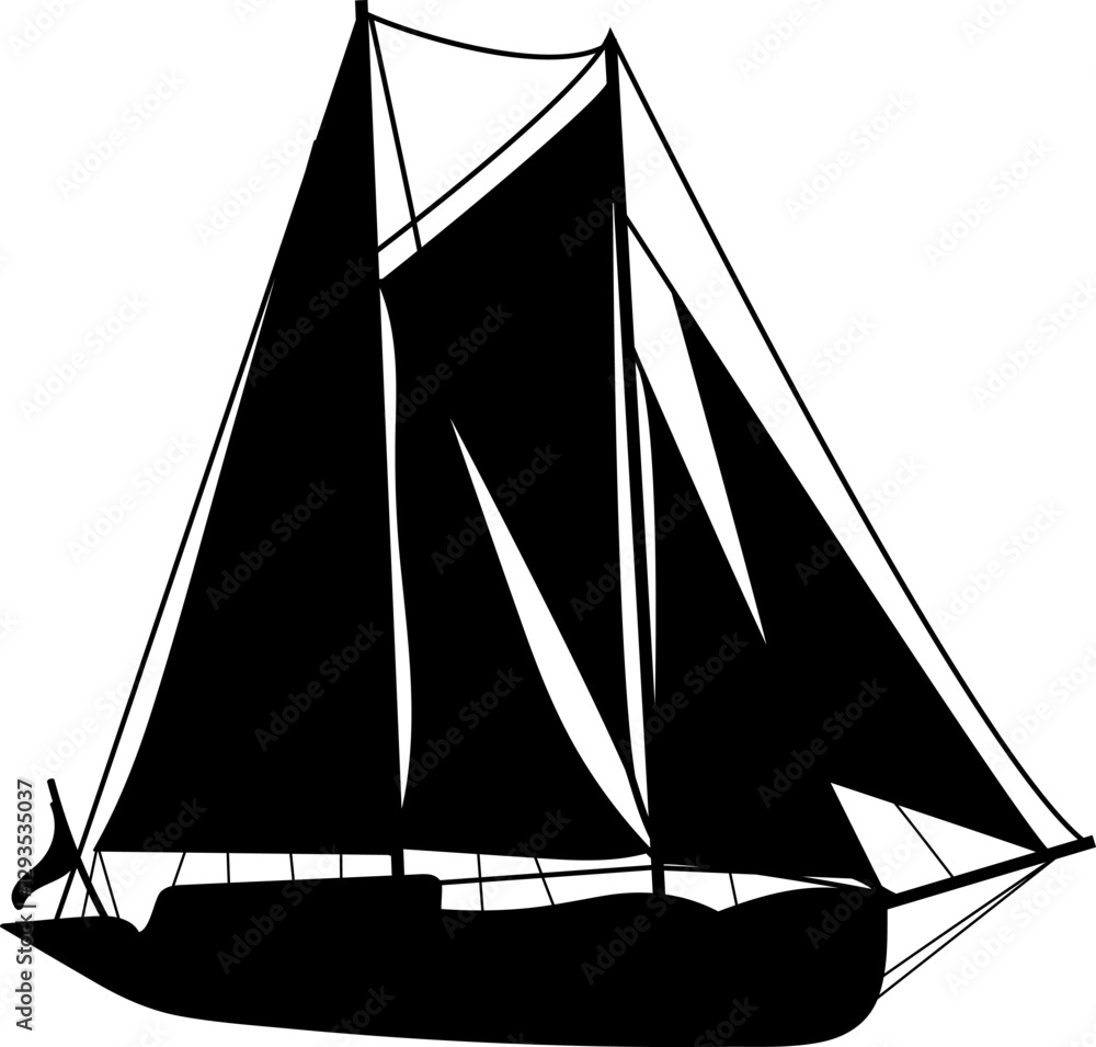 silhouette of a ship with sails on a white background, vector silhouette of a ship with sails on a white background, vector