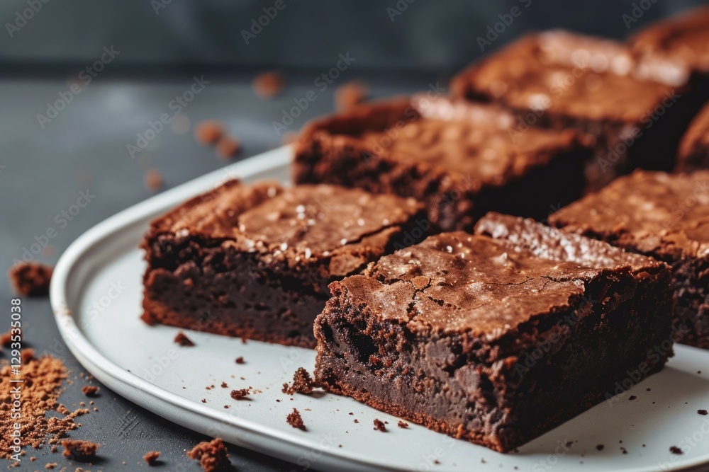 Decadent chocolate brownies on white plate. Neural network AI generated Decadent chocolate brownies on white plate. Neural network AI generated