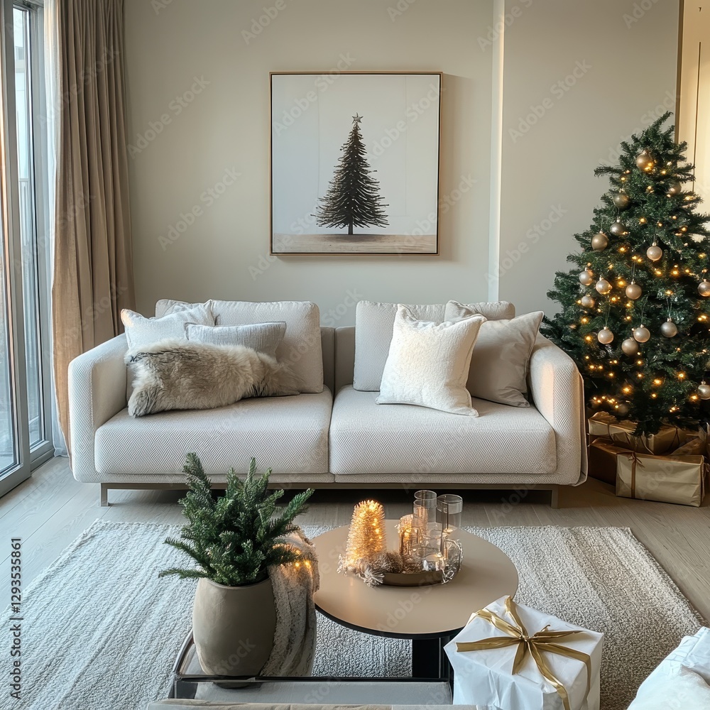 Fototapeta premium The Christmas interior decor showcases seasonal holiday decorating styles beautifully