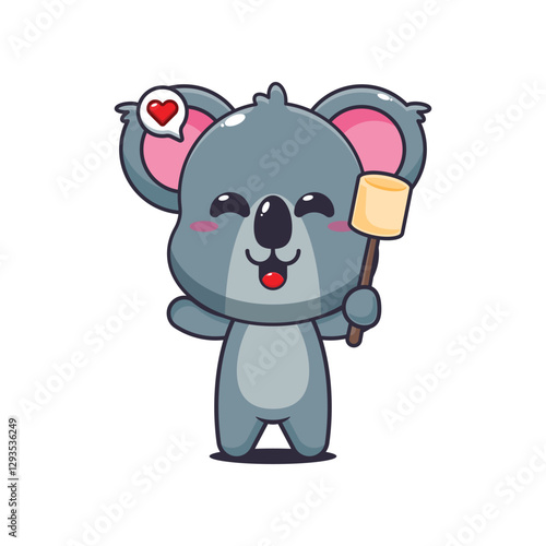 Koala cartoon vector illustration eating marshmallow