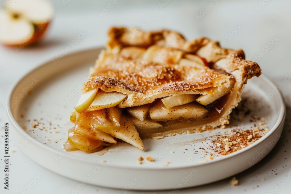 Slice of fresh apple pie on ceramic plate with cinnamon. Neural network AI generated Slice of fresh apple pie on ceramic plate with cinnamon. Neural network AI generated