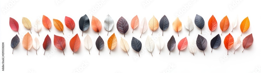 Fototapeta premium Colorful Flat Lay of Various Autumn Leaves Arrangement on White Background