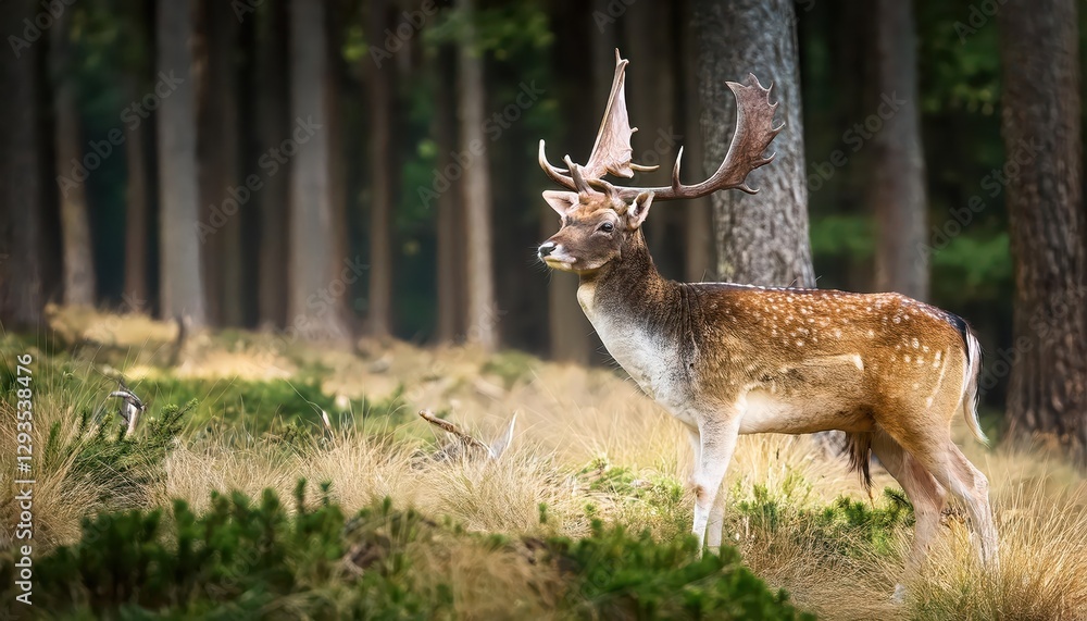 Fallow Deer in a Czech Forest Graceful Dama Dama Amidst Winters Mellow Mist, a Serene Moment in Europes Enchanting Wilderness. Fallow Deer in a Czech Forest Graceful Dama Dama Amidst Winters Mellow Mist, a Serene Moment in Europes Enchanting Wilderness.