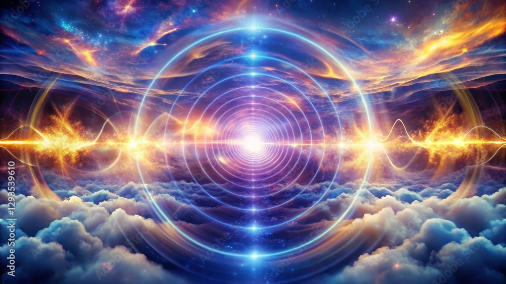 Obraz premium Abstract Cosmic Energy Waves Radiating Through Colorful Clouds