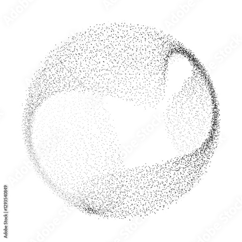 Abstract vector black dot particles fluid flowing round shape wavy smooth curve on transparent background in concept of technology, science, music, modern.