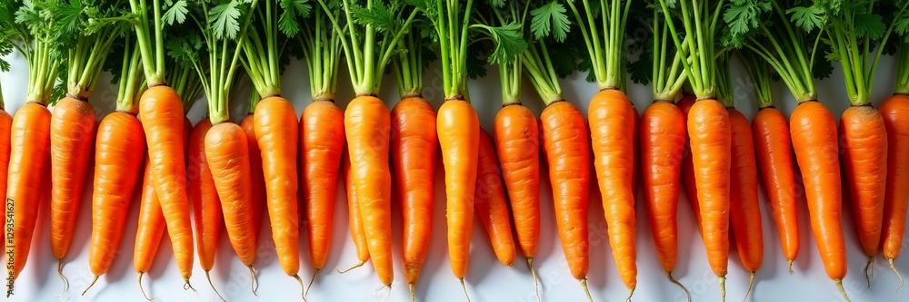 Bunch of vibrant carrots arranged neatly in a row, colorful, raw Bunch of vibrant carrots arranged neatly in a row, colorful, raw